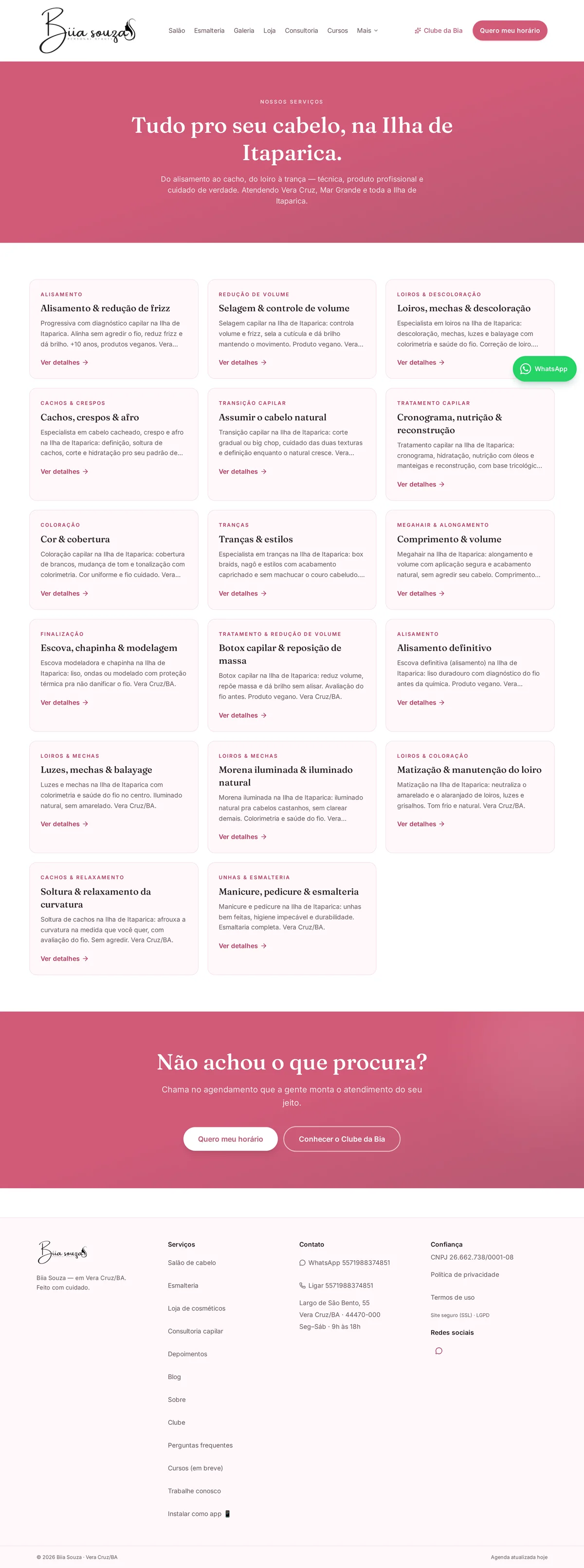 Catálogo de serviços do salão